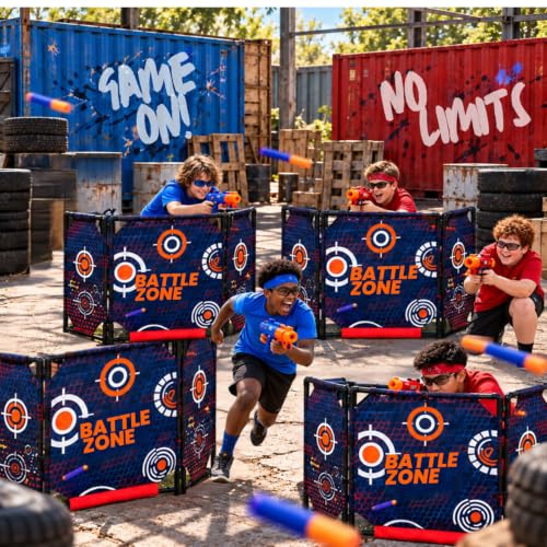 SINCOLINE Tactical Bunker & Foam Blaster Target 59x34” Combat Battle Zone Bunker Fort, Compatible with Laser Tag, Water Gun & Birthday Activities, Foldable Wall for Active Play (4 x Blue) by SINCOLINE - Used condition - Image 3