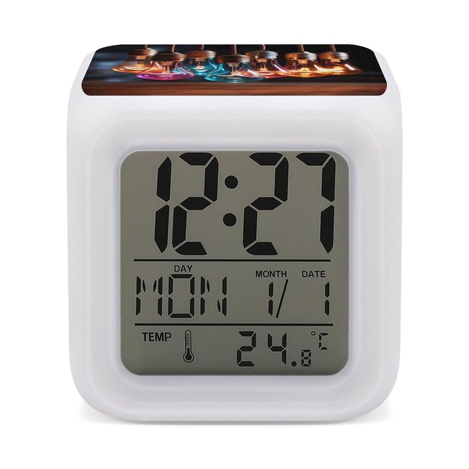 Reloj despertador de 7 colores con calendario multifuncional para regalar