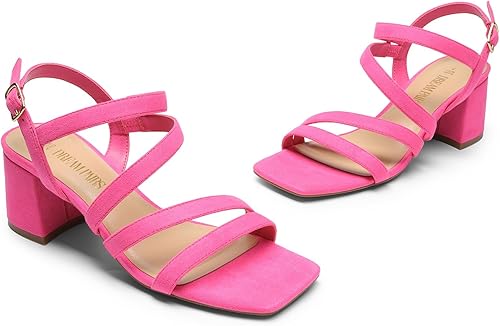 Miniatura 4 de DREAM PAIRS Sandalias de tacón grueso con tiras para mujer, sandalias de tacón bajo y puntera abierta, zapatos de fiesta