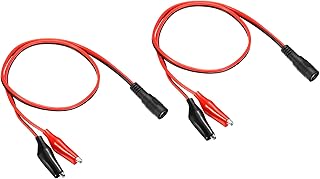MECCANIXITY DC Power Extension Cable DC 5.5 x 2.1mm Female Plug to Alligator Clip Cord Connector for LED Strip CCTV, Black Red Pack of 2