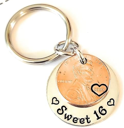 Sweet 16 Happy 16th Birthday Lucky Copper 2007 Penny Key Chain for New Driver Gift