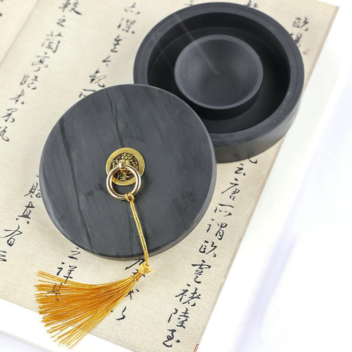 Gatuida Pierre à Encre Ronde pour Calligraphie, Hydratante, en Pierre Noire