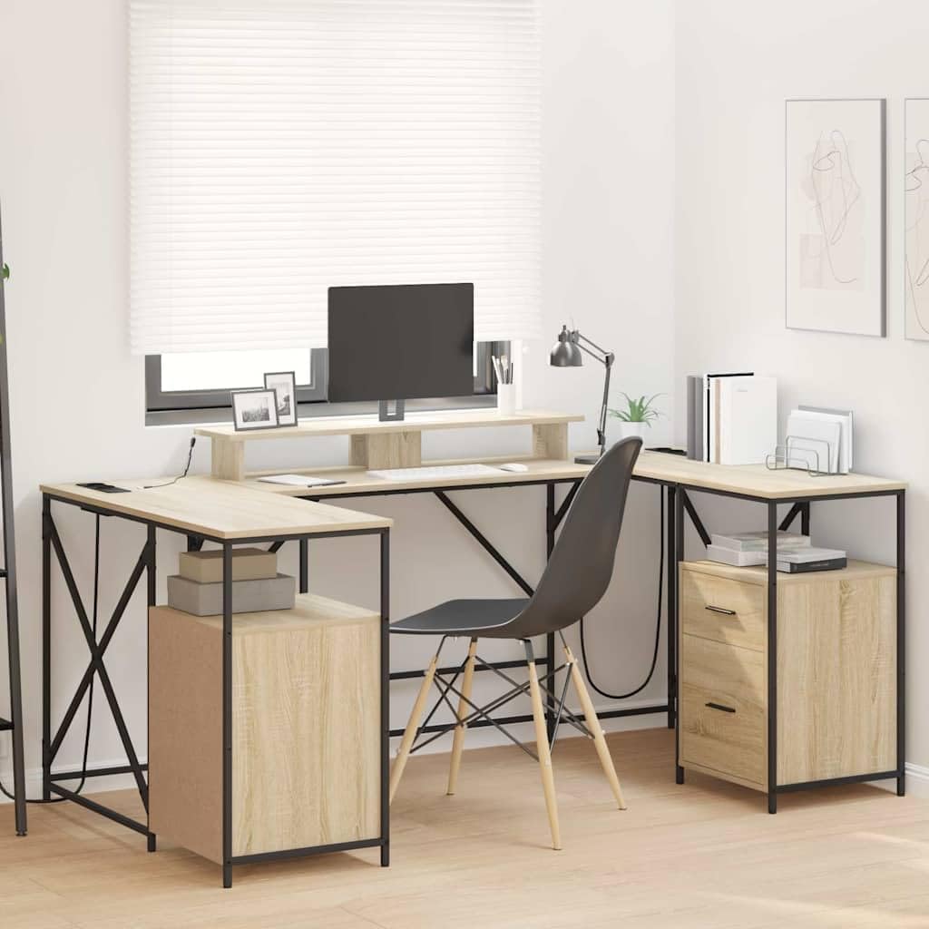 Bureau chêne Sonoma 182 cm avec éclairage LED intégré et rangements pour ordinateur