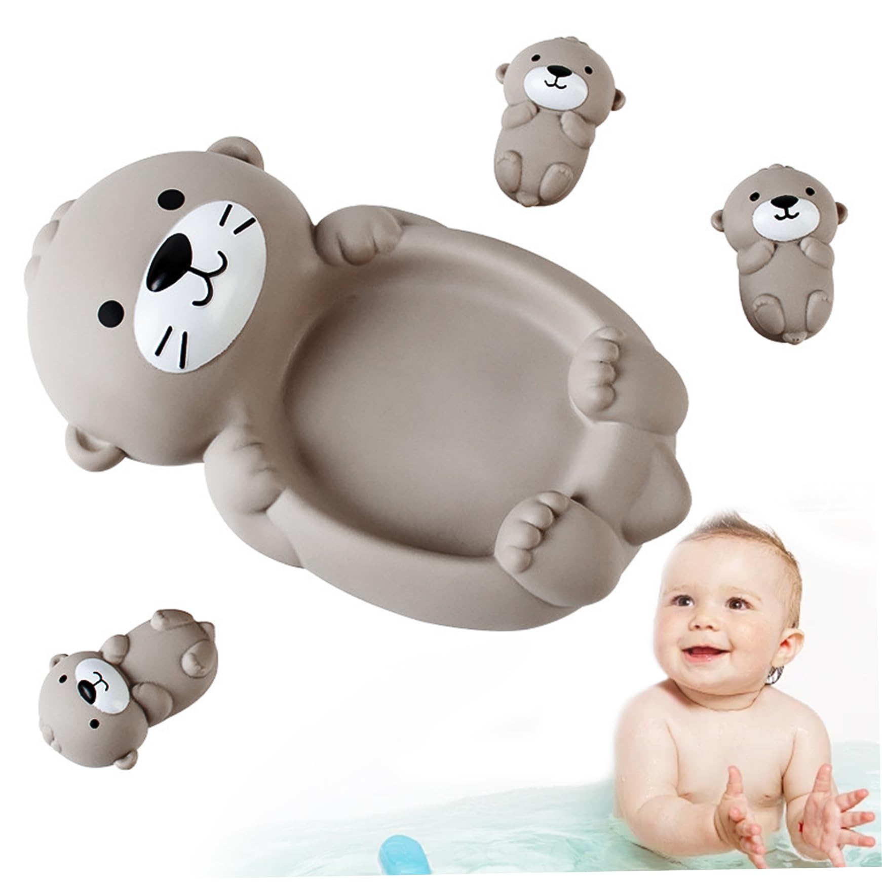 Bath Tub Toys, 3PCS Otter Toy 1 Mother Otter and 3 Baby Otters Cute Floating Bath Tub Easy to Clean Stackable Rubber Toys for Toddlers Playing While Washing for Daily Use
