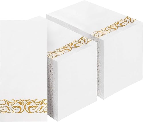 BESTVIP 200 Pack Disposable Paper Napkins,3-Ply Dinner Napkins with Gold