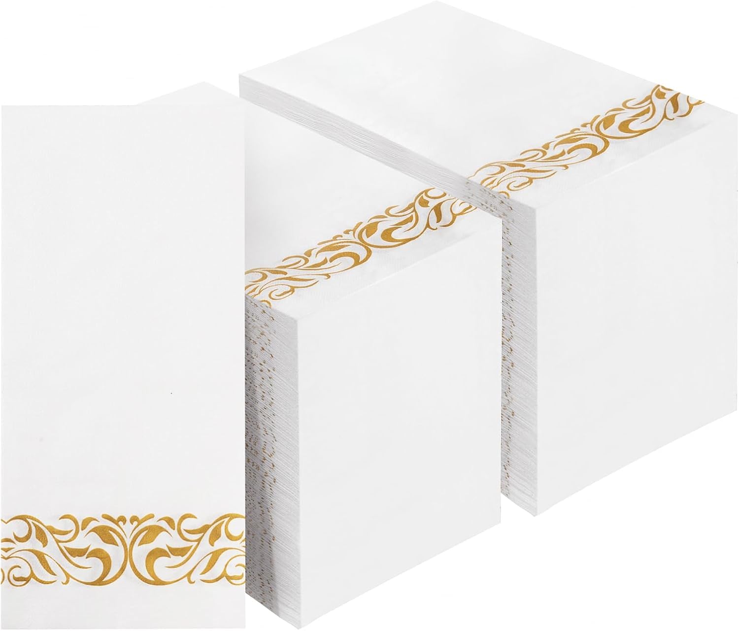 BESTVIP 200 Pack Disposable Paper Napkins, 3-Ply Dinner Napkins with Gold Trim, Soft Bathroom Napkins for Guests, Absorbent Party Napkins Wedding Napkins for Dinners, Kitchen or Events