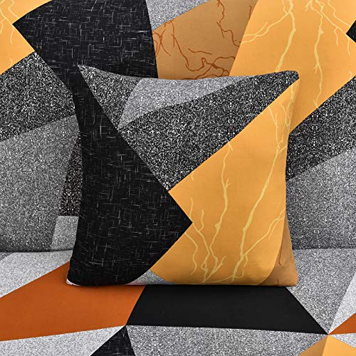 Mifxin Sectional Sofa Cover 2 Piece Stretch 3 Seat L Shape Couch Slipcovers Elastic Printed Sectional Sofa Furniture Protector For Living Room With 4Pcs Pillow Covers (Yellow Grey) #TOP5