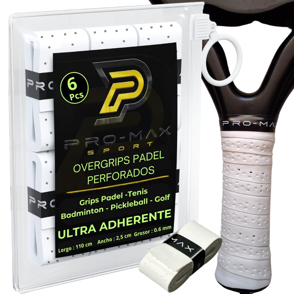 Padel Overgrips Extra Adherente Perforados Blanco Alta Absorción Sudor Antideslizante Grip Pack 4-50