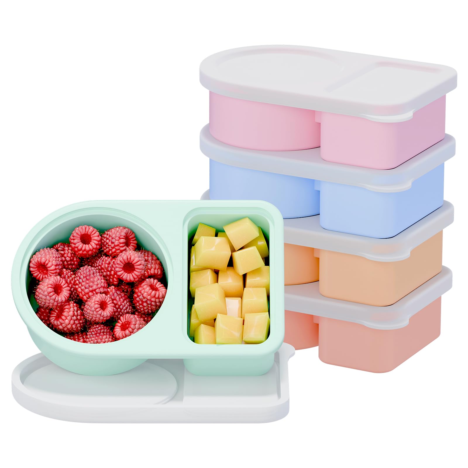 View 1 of ***Missing blue container***
coutnier Silicone Snack Containers with Lids - 5 Pack