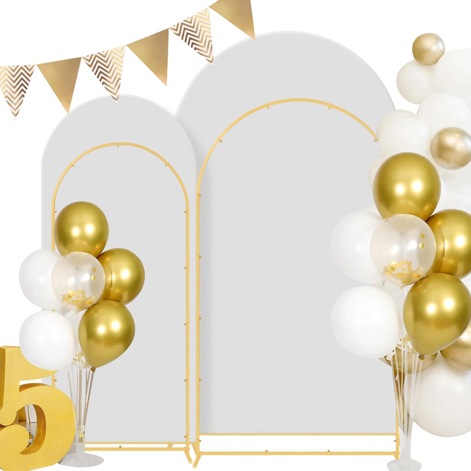 Photo 1 of Gawicpy Wedding Arch Backdrop Stand Set Metal Arch Backdrop Stand with Wedding Arch Cover, Wedding Balloon Arch Backdrop Stand for Birthday, Baby Shower, Anniversary (White, 5.9FT+7.2FT)