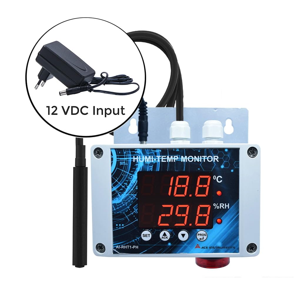 *Ships Within 1-Day* Wall Mounted Temperature and Humidity Alarm Monitor for Server Rooms,Pharmaceuticals,Laboratories Along with Calibration Certificate Model: AI-RHTx Basic
