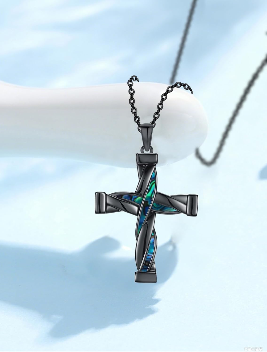 CHENGHONG Black Cross Necklace for Men Women S925 Sterling Silver Abalone Cross Pendant Necklaces Faith Religious Jewelry - Image 2
