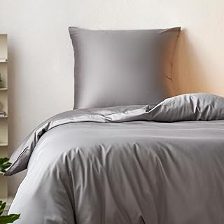 Mako Satin Bettwäsche 135x200 Grau - 100% Ägyptische Baumwolle (400 TC) - Hochwertig, Kühlend, Bügelleicht & Glatt wie Seide - Bettbezug Set mit Kissen 80x80 & Reißverschluss