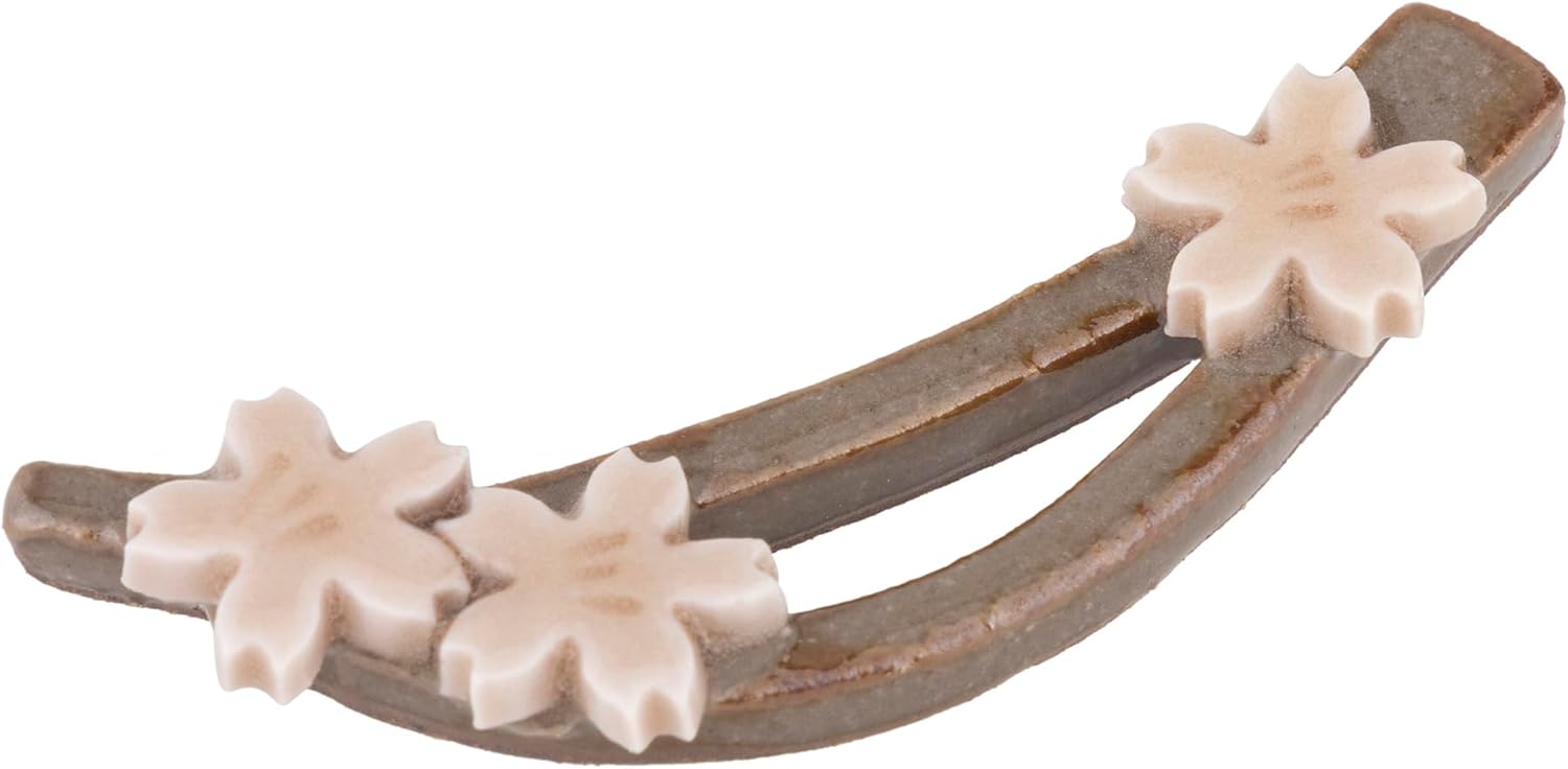 Koyo Pottery 21319 Chopsticks Rest, Brown, Approx. 3.0 x 1.2 inches (7.5 x 3 cm), Cherry Blossom Chopsticks Rest, Weeping Cherry Blossom
