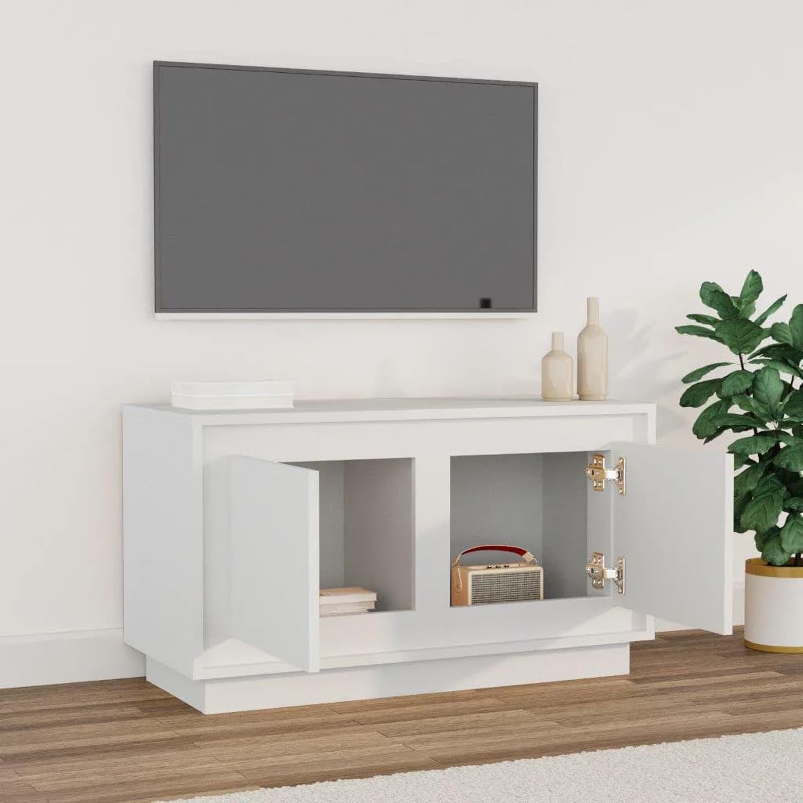 Gecheer TV-Schrank Weiß 80x35x45 cm Holzwerkstoff, Moderne TV Lowboard Fernsehschrank für Home-Cinema Gamerzimmer Wohnungen Büro819852