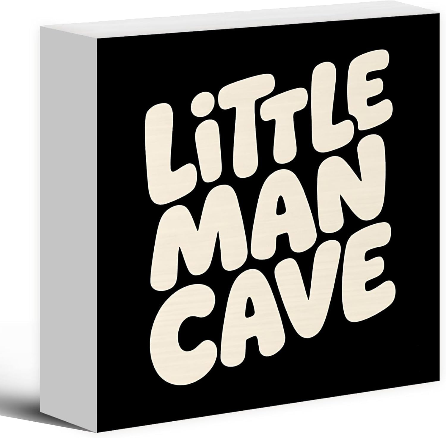 Little Man Cave Box Sign 7x7 Inch Black White Desk Decor