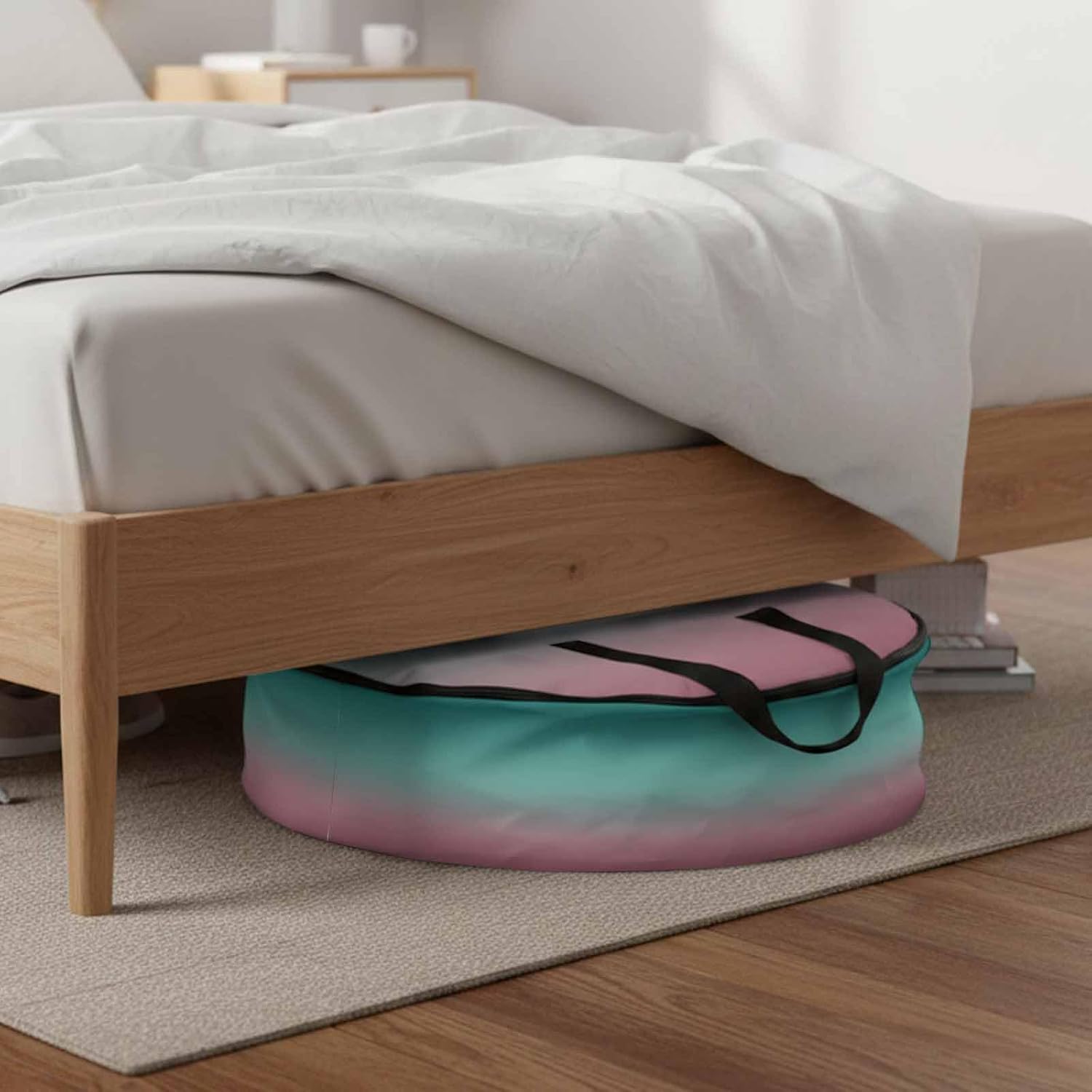 Green and Round Storage Bag 36 Inch, Pink Gradient Clothes Storage Container with Handles Heavy Duty Organizer for Comforter, Bedding & Holiday Wreaths