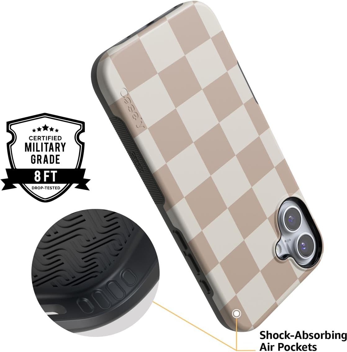 Casely iPhone 16 Case | Fit Check | Neutral Checkerboard | Bold Protective Design | Compatible with MagSafe