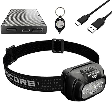Outdoor Combo Nitecore NU33 Triple Output USB-C Rechargeable Headlamp- 700 Lumens w/ NB10000 10,000mAh PowerCharger and Eco-Sensa Keychain Light