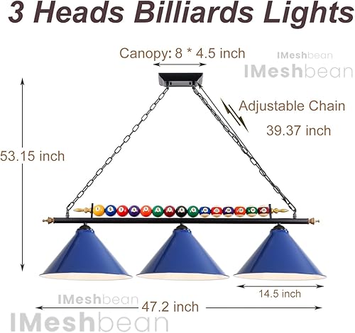 Miniatura 45 de Luz de mesa de billar, luces de mesa de billar de 47 pulgadas, accesorio de iluminación para mesa de billar de 7 pies y 8 pies, luces de mesa