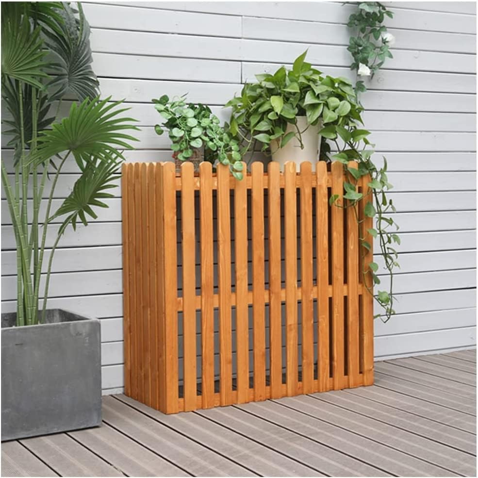 Pantalla de condensación para aire acondicionado exterior, cubierta protectora para unidad de condensación, color madera, 82 x 31X, diseño de rejilla, radiador con persianas, cubierta de aire