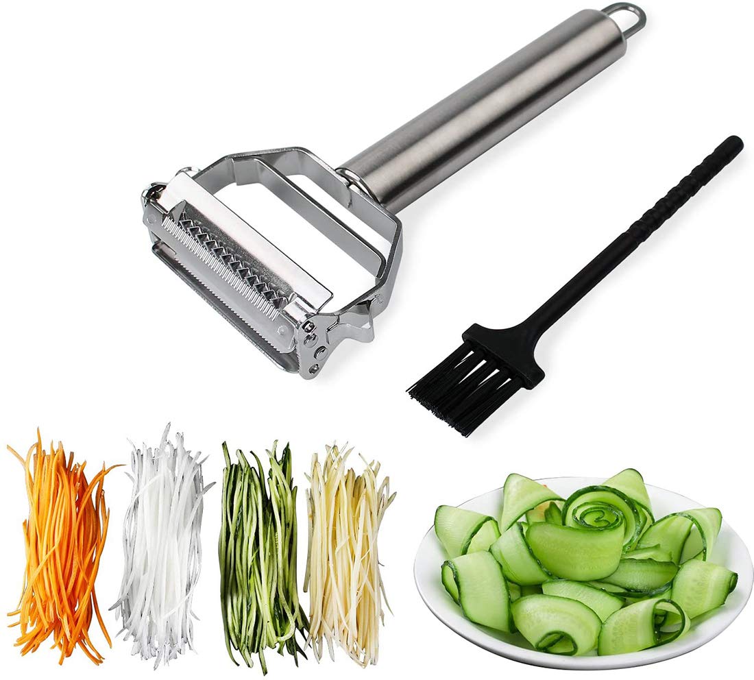 Peeler Dual Peeler & Vegetable Peeler Stainless Steel Ultra Sharp Ergonomic Peeler With Cleaning Brush, Comfortable Handle Stainless Steel Rotary Super Sharp Food Peeler