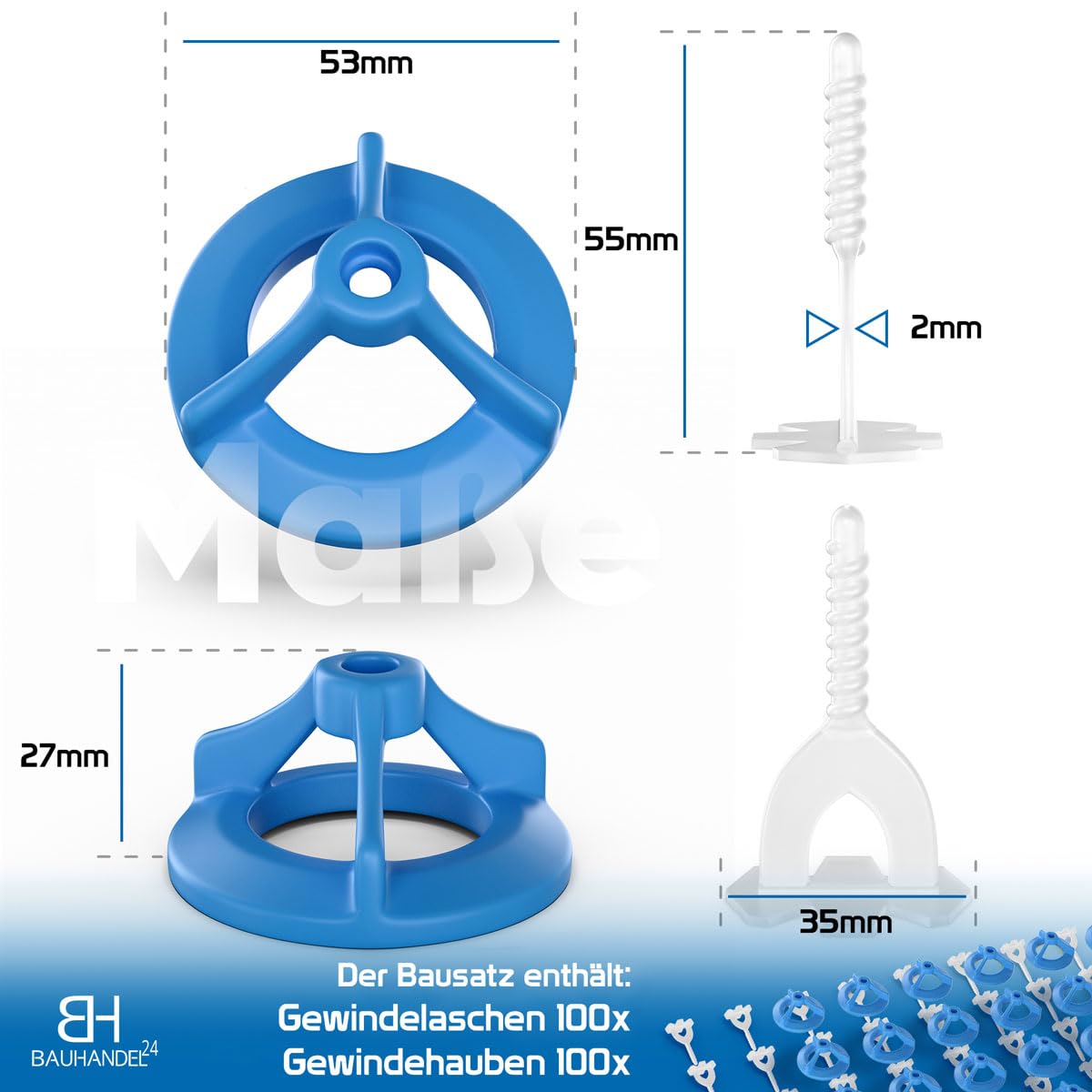 BH BAUHANDEL24 Fliesen- Nivelliersystem, Verlegehilfe Fliesenkeile Fugenkreuze - Set S, 2mm