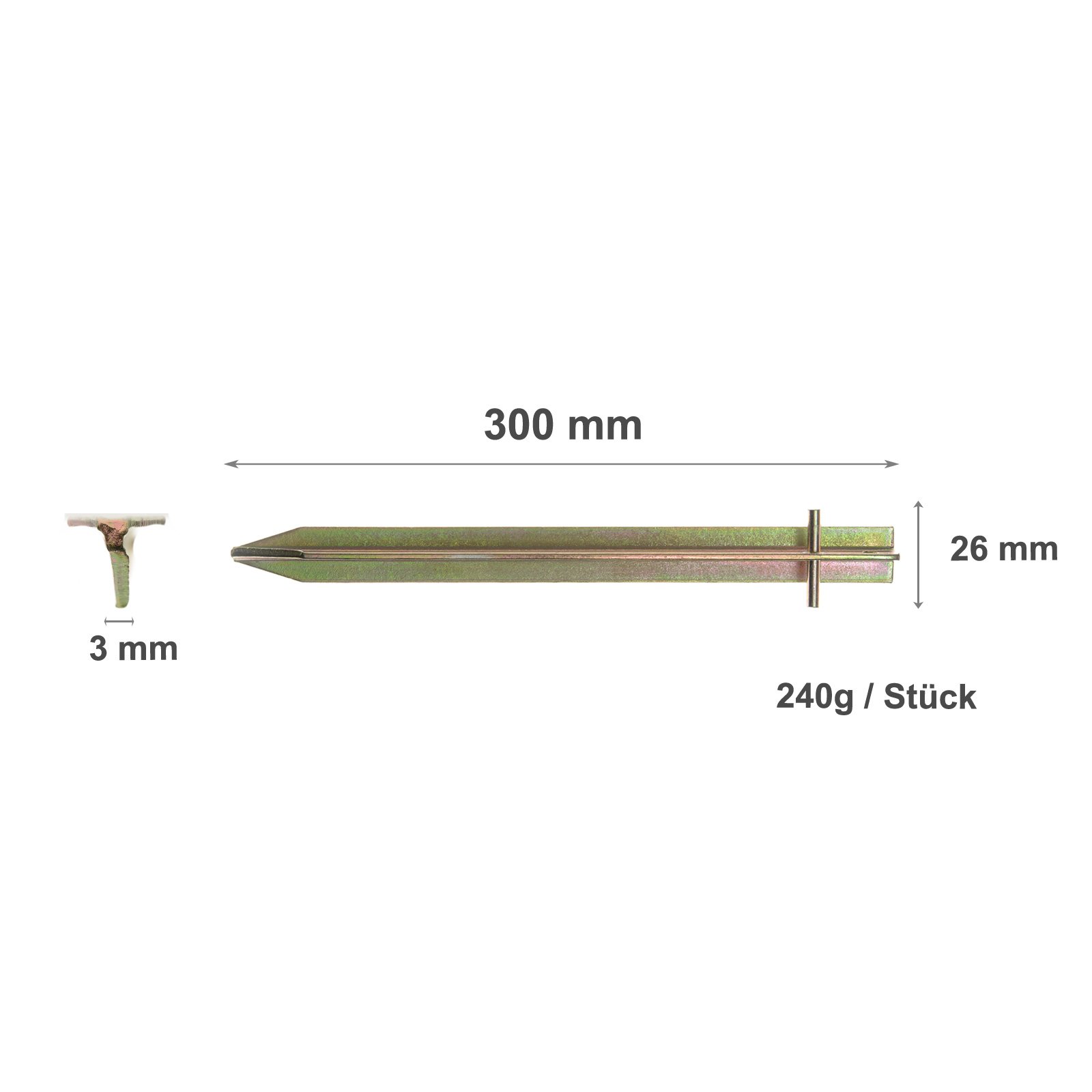 Zeltheringe Justcamp Kentfield, Erdnägel, Stahl, Verzinkt, T-Profil - 30 cm [6 Stück]