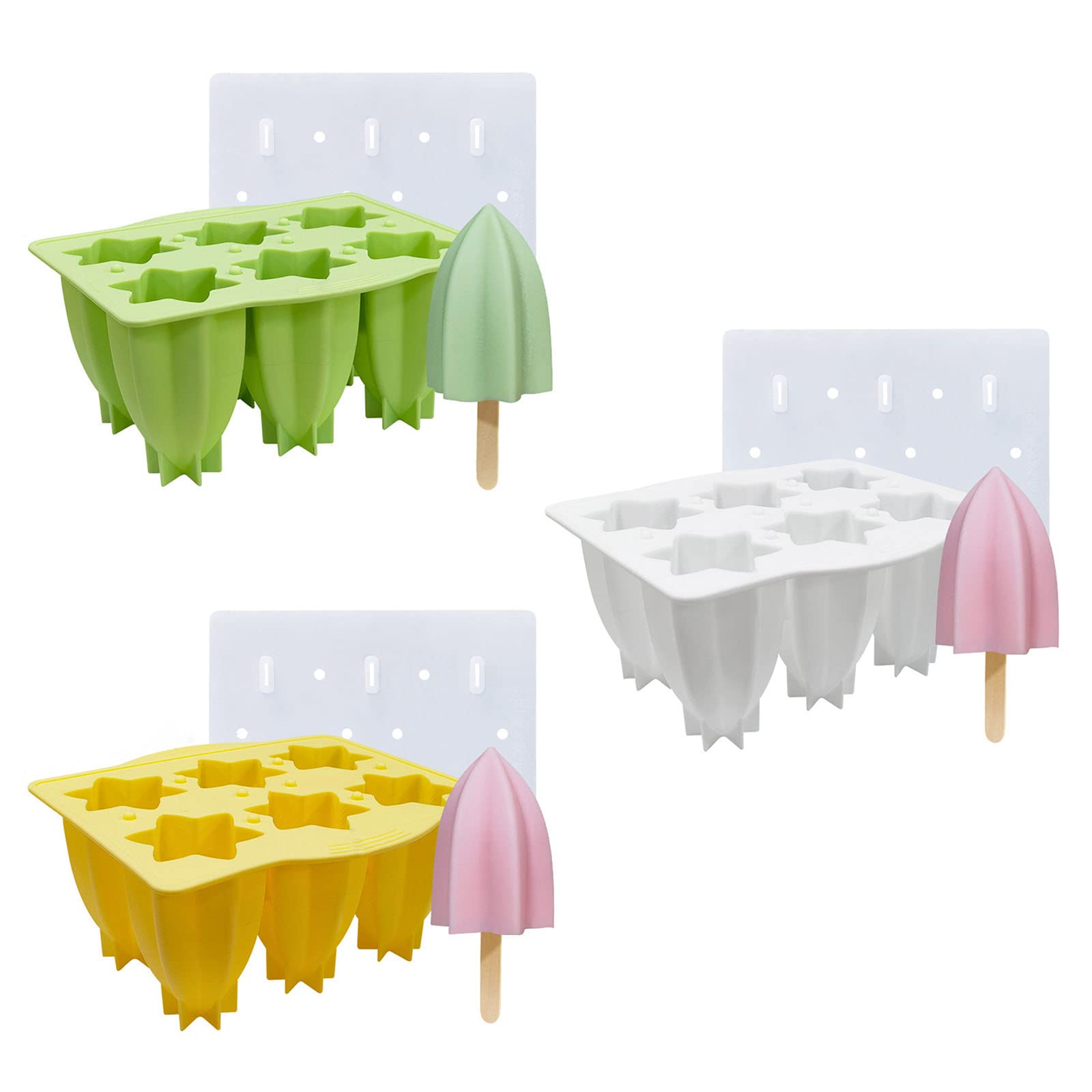 Moldes para helado, Molde de silicona for helado con tapa, molde gelatina forma carambola, for postre, reutilizable for hacer paletas(White)