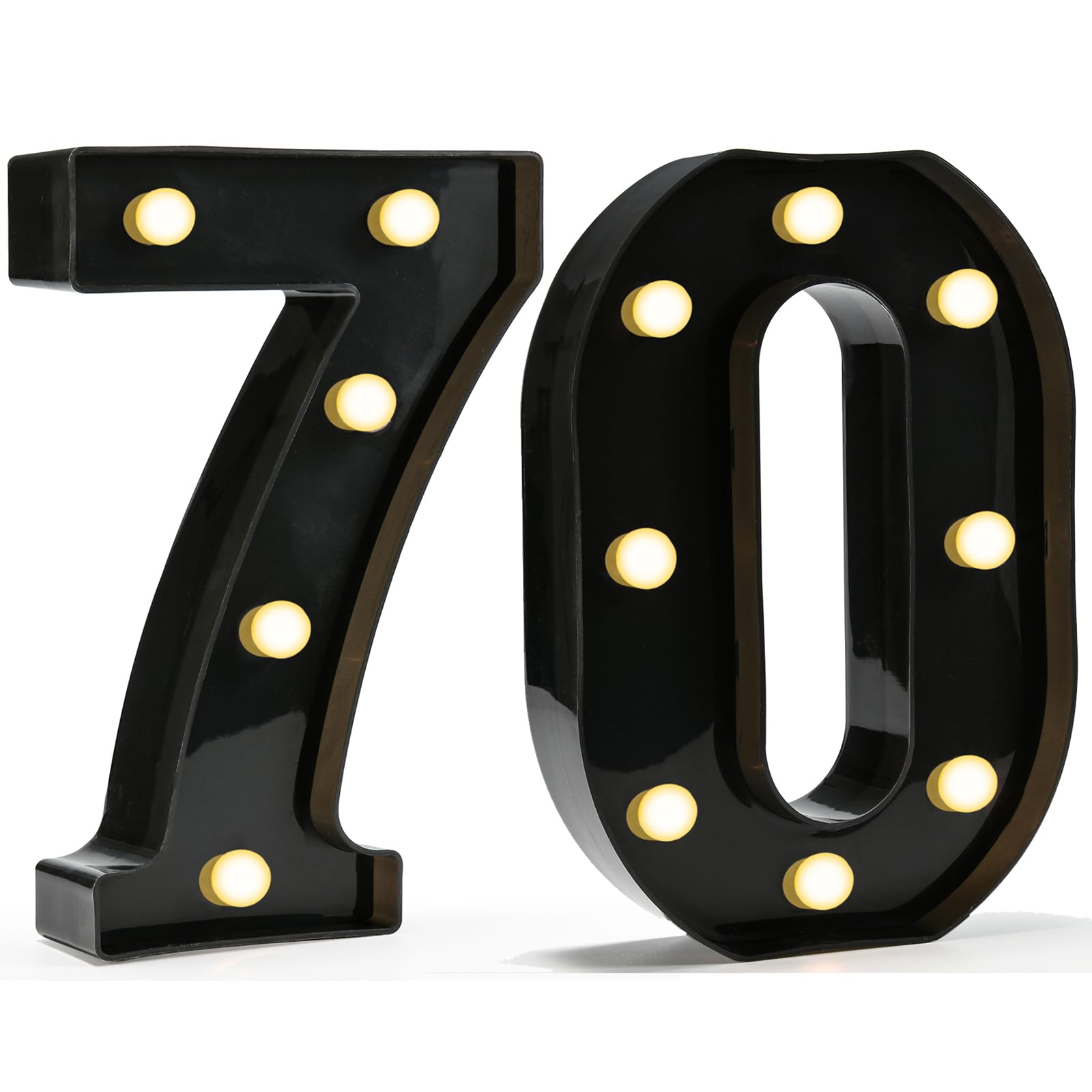 Decorative LED Light Up Numbers, 70th Birthday Decorations for Women Men, Black Marquee Numbers 70 Sign for Her Him Gift Party Backdrop 70th Wedding Anniversary Decor, Number 70
