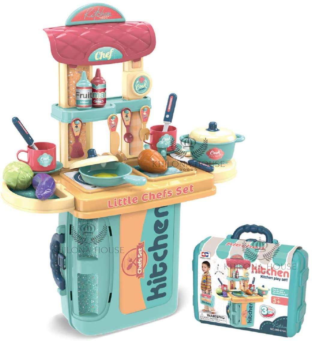 Khilona House Portable 3-in-1 Suitcase Kitchen Set for Kids Kitchen with Toy Pots Pans Dishes Foods Cooking Play Set Toys for Kids Girls Carry Case Kitchen Set for Girls (B08RB4VFWV) Amazon Price History, Amazon Price Tracker