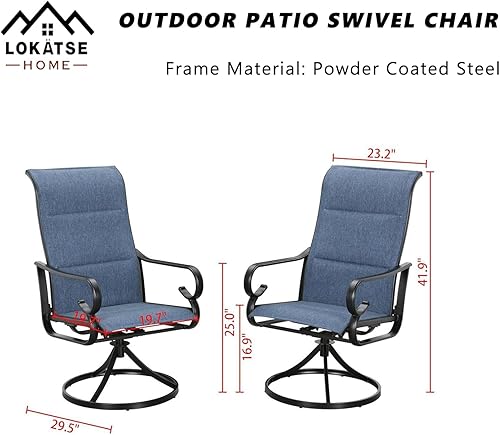 Miniatura 2 de LOKATSE HOME Juego de 2 sillas de textileno giratorias de metal para patio al aire libre, color azul