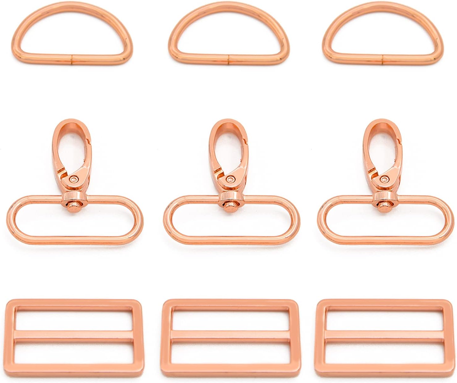 15Pcs Metal Swivel Snaps Hooks with D Rings and Tri-Glides Slide Buckles for Key Lanyard Purse Bag Straps Dog Collars DIY Sewing Hardware Craft (1-1/2 inch, Rose Gold)
