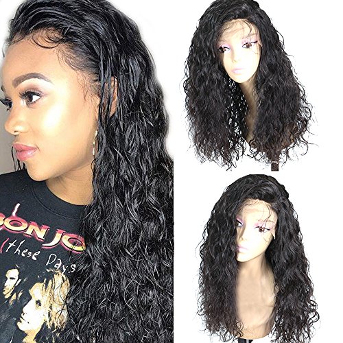 Freyja Glueless Lace Front Wigs Long Natural Curly Wave Realistic Looking Synthetic Lace Front Wig Natural Hairline Heat Resistant Fiber Wig For Women with Baby Hair (22 Inch Black Color)