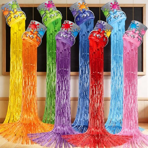 Image of Affrolling 8 Pcs Art Paint Party Decoration Back to School Paint Can Hanging Decorations with Tassels for Classroom Back to School Birthday Party Supplies 3.2 ft Summer Door Banner Sign Decor