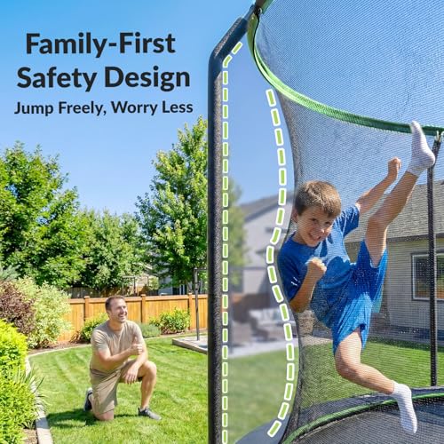 Image of ACWARM HOME Trampoline Outdoor 8FT 10FT 12FT 14FT 15FT 16FT Trampoline with Basketball Hoop and LED Lights, Recreational Trampolines for Kids and Adults with Enclosure Net & Ladder, ASTM Approved
