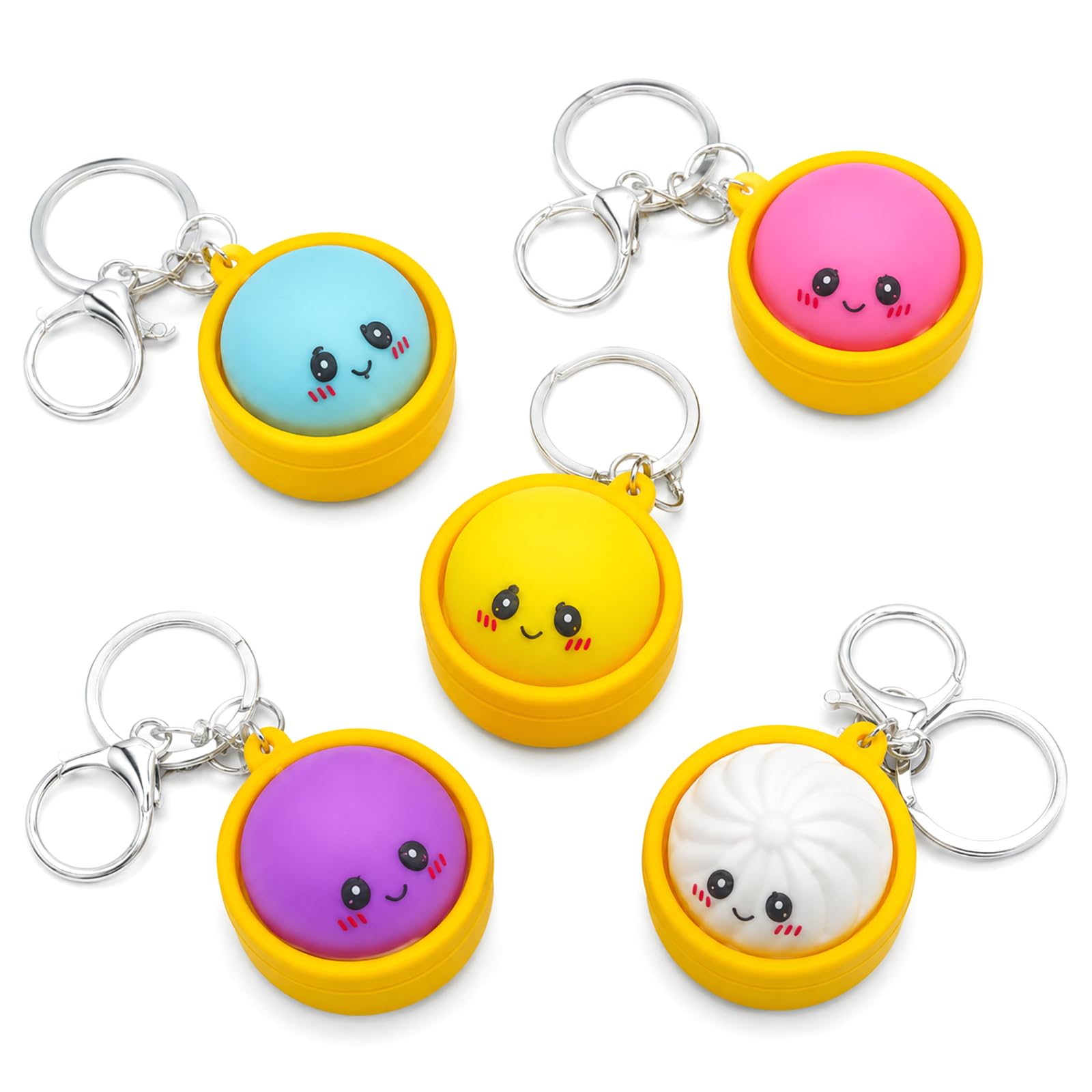 5Pcs Dumpling Fidget Keyring Set, Cute Clicker Fidget Toy with Smile Expression, Soft Keyboard Fidgets Toy for Anxiety Relief, Portable Pop it Fidget Toys for Adults at Work & Travel（Random Color）