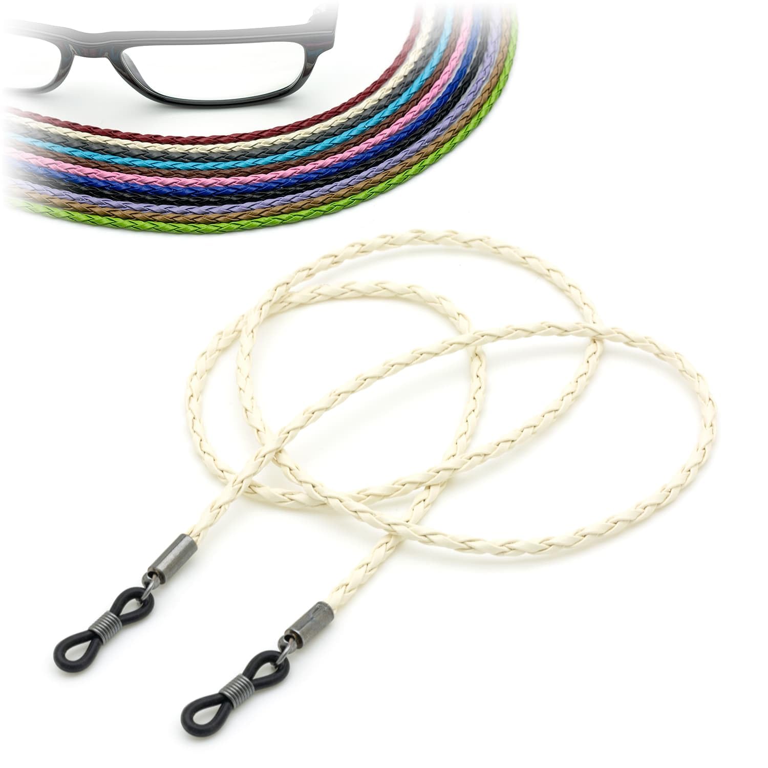 Ckb Ltd Unisex Cream Pu Leather Spectacle Glasses Strap Sunglasses Cord Holder Neck Lanyard String 70Cm, 1 Piece