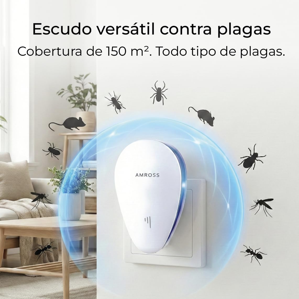 Repelente ultrasónico de plagas enchufable paquete de 4 para ratas ratones mosquitos cucarachas roedores arañas