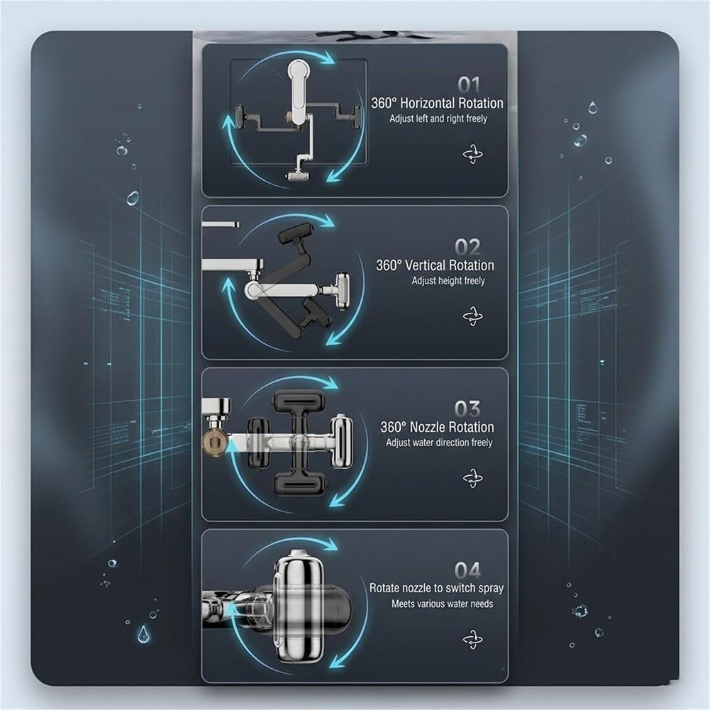 1080° Rotating Faucet Extender with Upward Facial Mist - Universal Fit Without Tools, Foldable Saves Space, 4 Water Modes & Built-In Filter, Durable Brass Construction, For Bathroom and Kitchen (2pc)