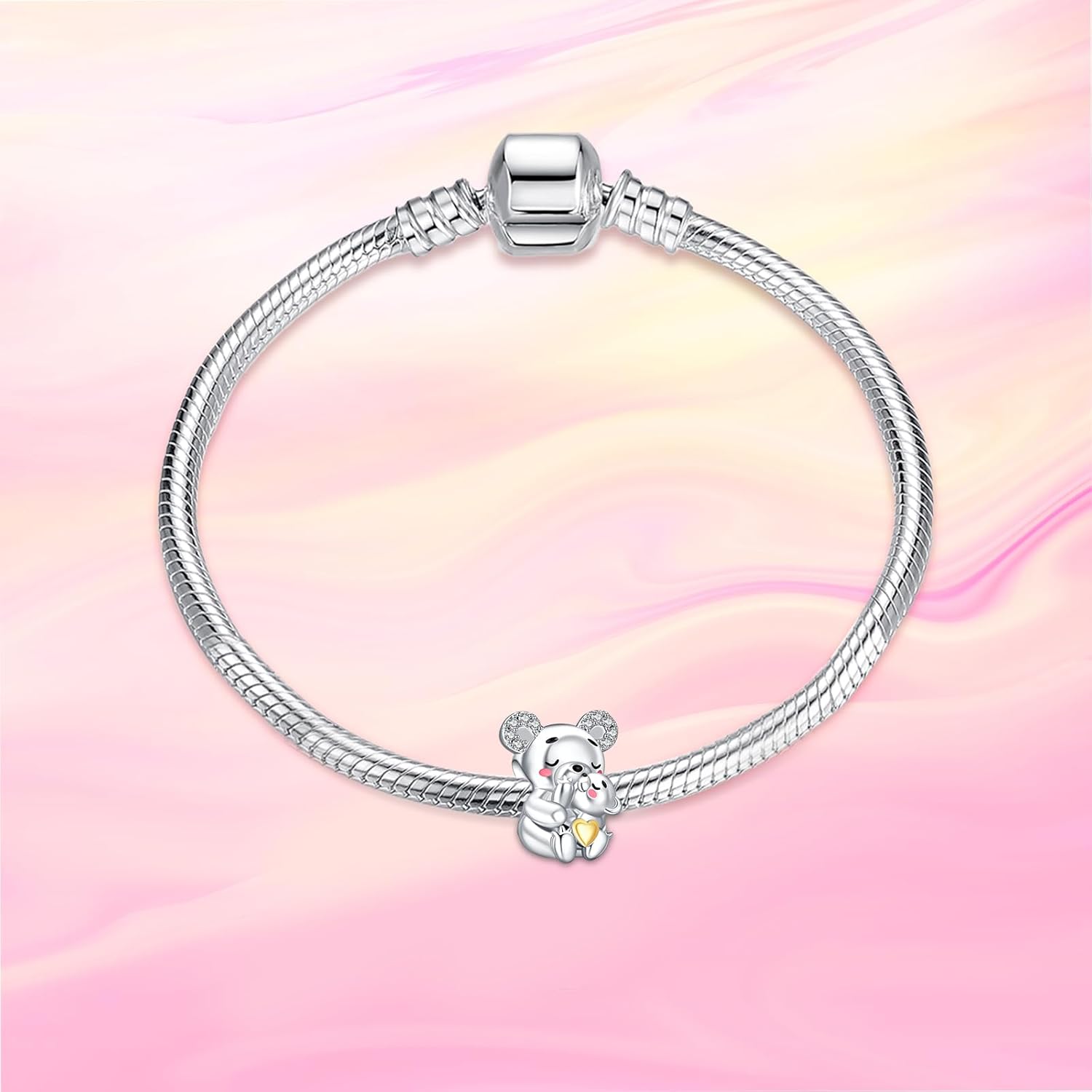 NINGAN 925スターリングシルバーチャーム ゴールデン ラブチャーム バックル 安全チェーン トラベルビーズ ホタル トンボ