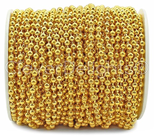 CleverDelights Ball Chain Spool - 100 Feet - 3.2mm Ball (#6 Size) - Gold Color - 30 Meters