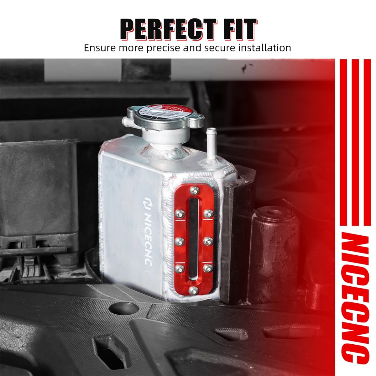 NICECNC X3 Kühlbehälter, Aluminium, rot, Compatible with Commander 1000R 4x4 XT-P DPS 2021–2023, Commander Max 1000R 4x4 XT DPS 2021–2023, Maverick 1000R 4x4 XMR DPS 2015–2018