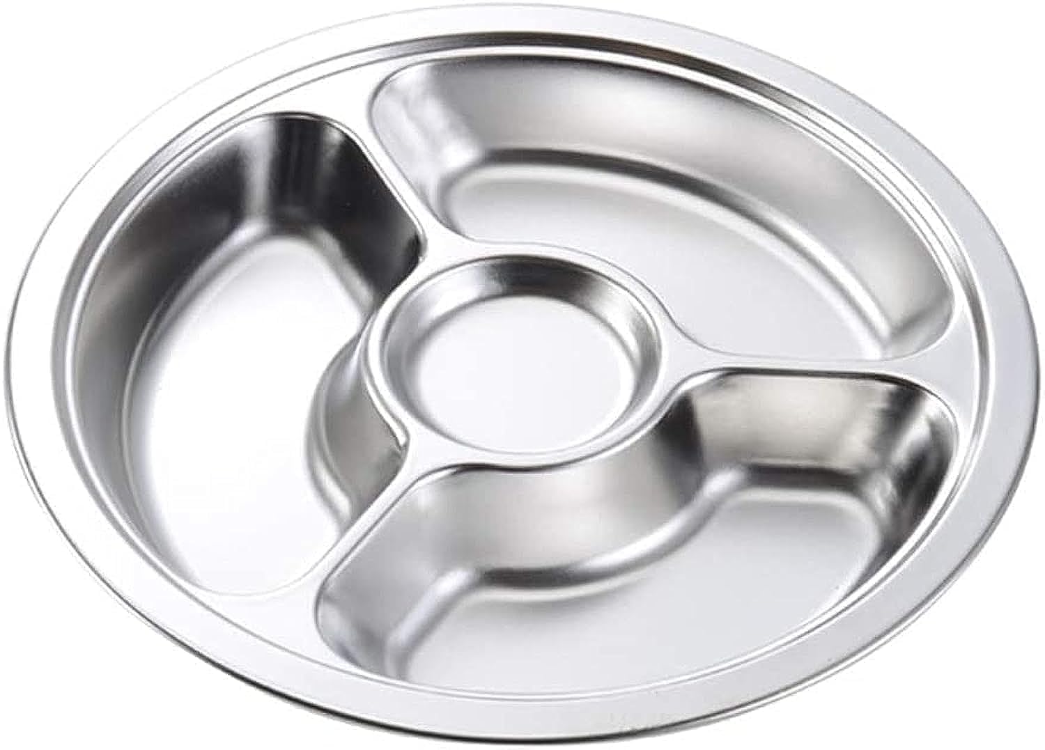 AtrauX Metal-Stainless Steel Lunch/Dinner Thali Plate-Multiple Shaped Compartments-Silver (4 grids)