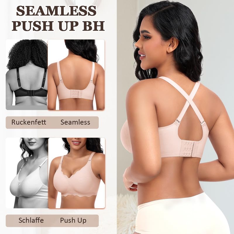 Jiuday Sujetador para mujer sin aros, pechos grandes, sin costuras, sujetador push up, suave, cómodo, sin costuras, acolchado, clásico, bralette