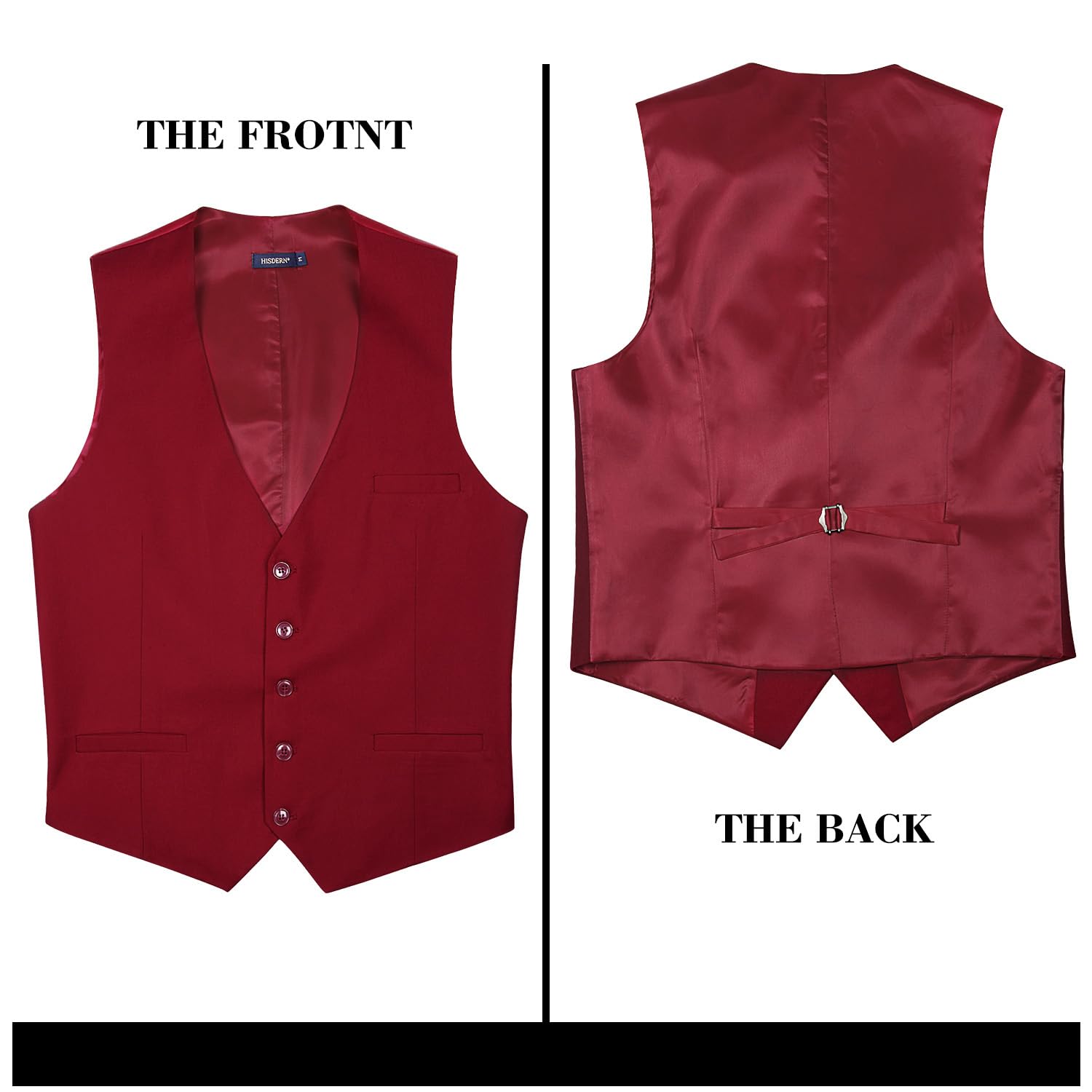 HISDERN Gilet per uomo in cotone bordeaux in cotone tinta unita con gilet formale da lavoro da uomo