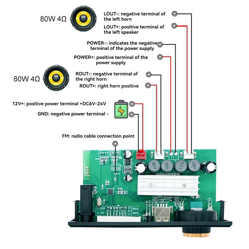 Placa Amplificadora Decodificadora de Audio Bluetooth 2x80W 160W Amplificador Reproductor de Audio 12V DIY Reproductor de MP3 Módulo de Radio FM para Coche TF USB
