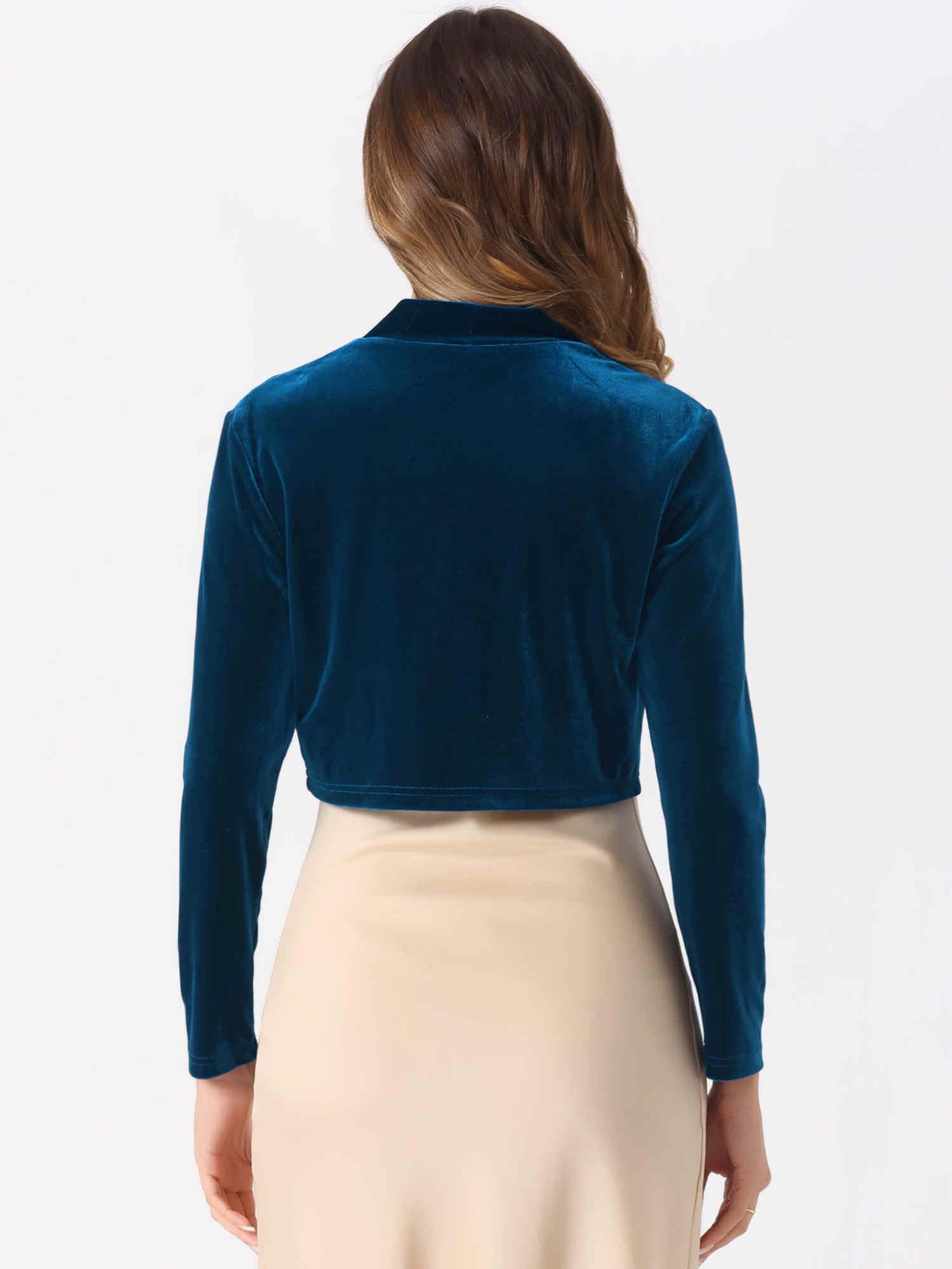 Allegra K Boléro en velours pour femme à manches longues, Bleu paon, S | Ouvert sur le devant, cocktail, semi-formel, cache-maillot pour robe