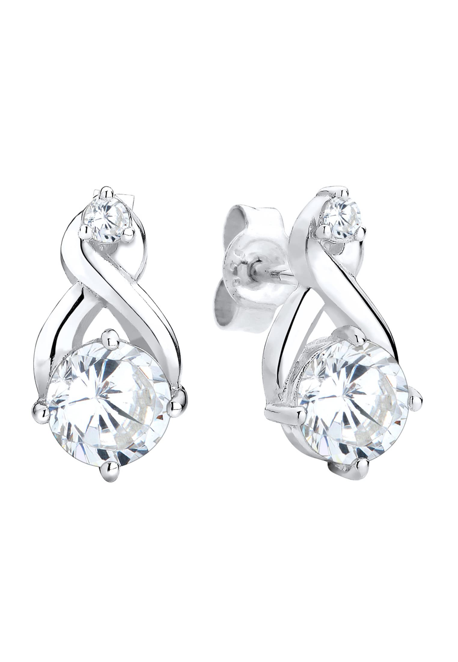 Elli Women's Earrings Crystal Stud Earrings 925 Silver Cushion Brilliant Cut Cubic Zirconia Infinity White - 0312951514