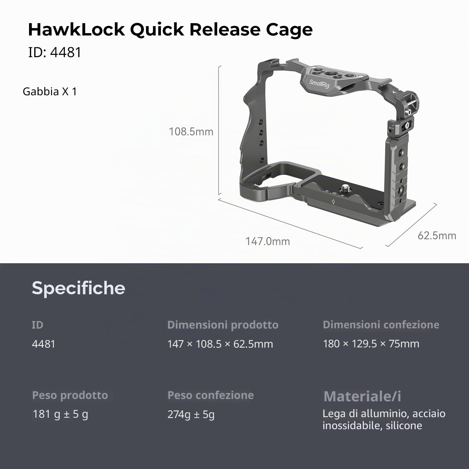 SMALLRIG Gabbia a sgancio rapido per Sony A7R V/A7 IV/A7S III/A7R IV/A1, gabbia per fotocamera con pattino freddo brevettato stile HawkLock/guida NATO/piastra a sgancio rapido per Arca, accesso